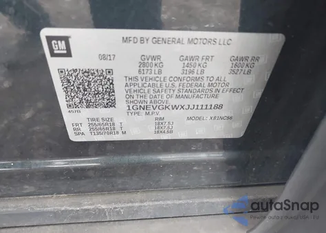 2018 Chevrolet Traverse 1Lt from USA, damaged, VIN 1GNEVGKWXJJ111188